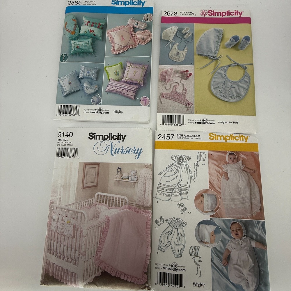 4‎ LOT! Simplicity 9140~2457-2673-2385 Baby Blankets Clothing Pillow Bib